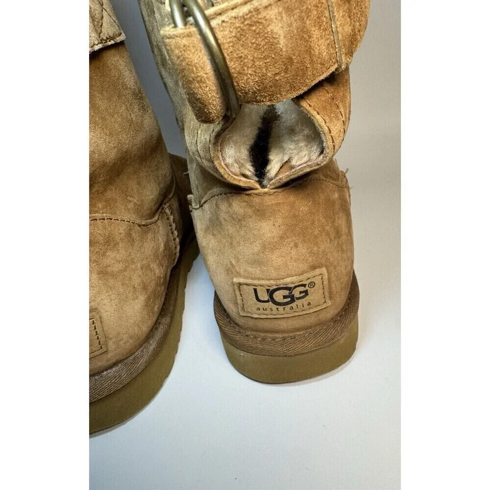UGG Remora Short Boots Womens Size 9 Chestnut Leather Shearling Fur Lined